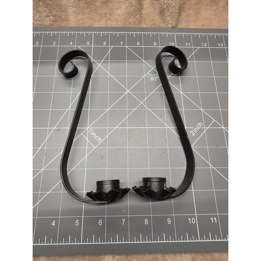 Vintage Wrought Iron Scroll Candle Holder Sconces Black Metal Set of 2